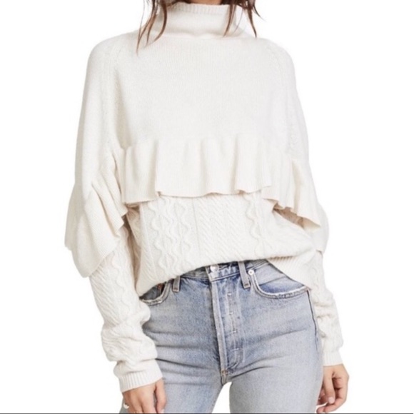 NAADAM Sweaters - Nadam Mock Neck Ruffle Cable Knit Sweater M Ivory